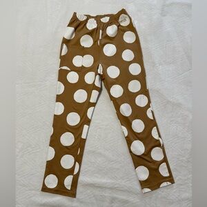 Sou Sou Pants Size M Brown Polka Dots Straight Leg Elastic Waist Japan Modern